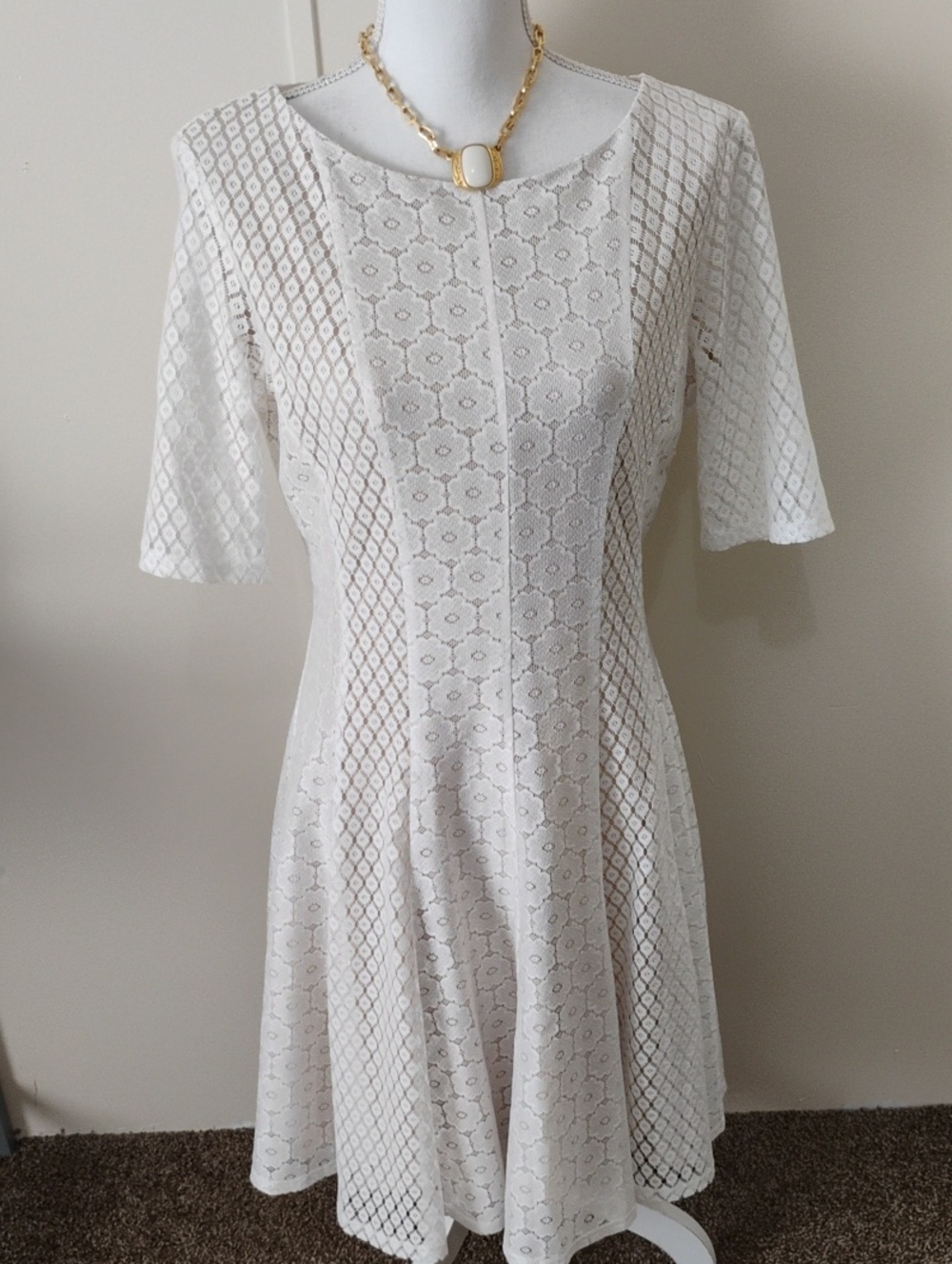 Danny & Nicole Cream Lace Fit-and-Flare Midi Dress
